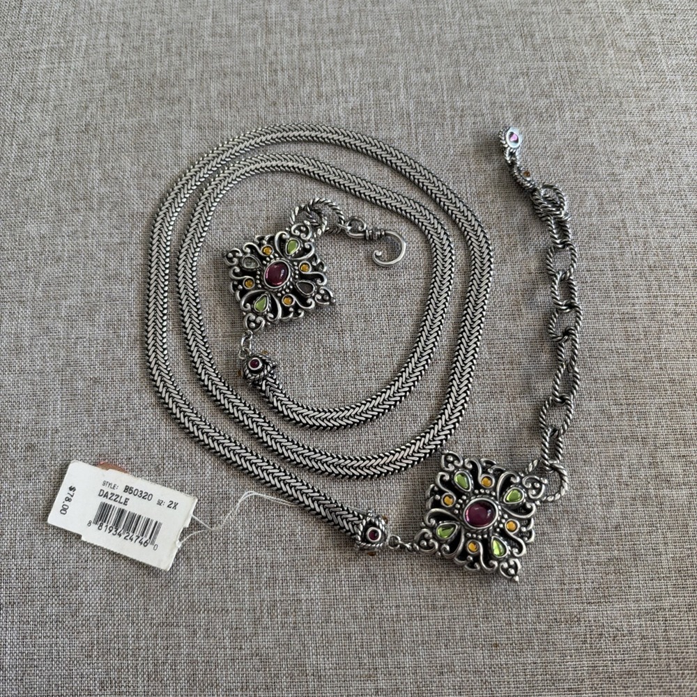 Brighton Dazzle Retired Silver Scroll Pendant Chunky Necklace Belt B50320 2X